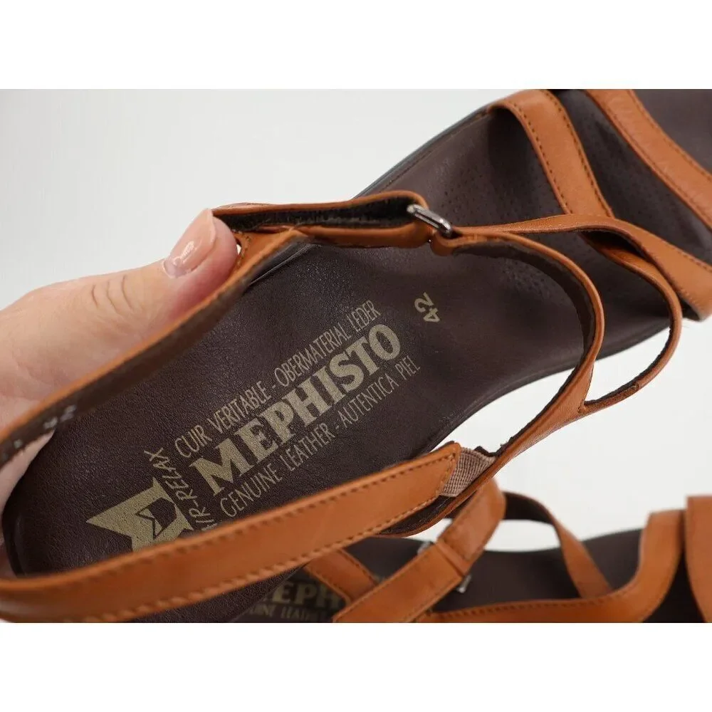 Mephisto France Women's Sandal Size 42 12 Block Heel Slingback Brown Leather